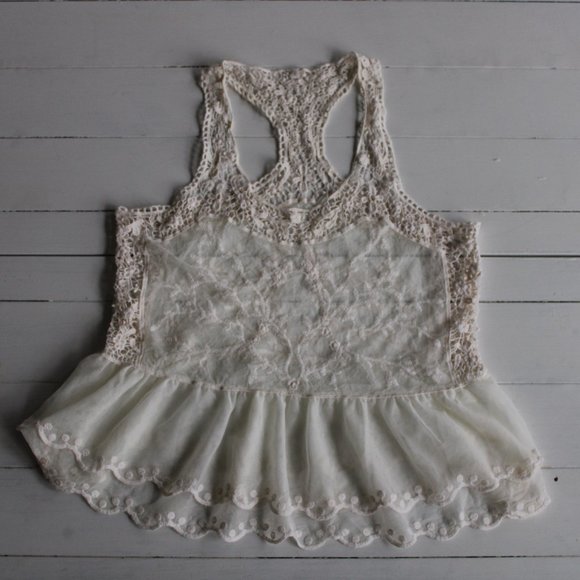White Bohemian Sheer Lace Tank Top - Picture 2 of 6